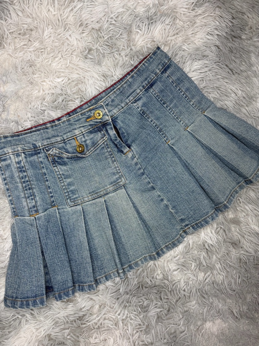 Glo Jeans Vintage Y2K Denim Micro Mini Skirt Juniors 7 Low Rise Pleated